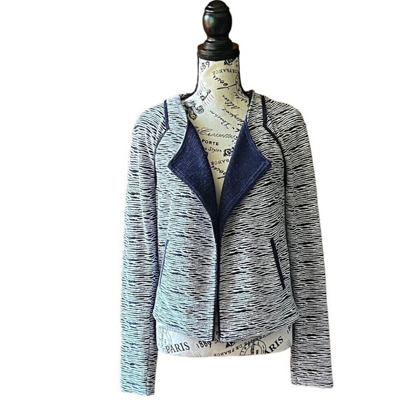 Tart Collections nautical preppy Tweed Striped  Natalie Open Jacket SZ M - Picture 1 of 9